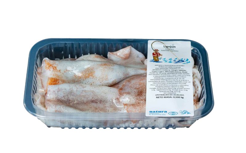 Fresh, cleaned European flying squid 500 gr (Todarodes sagittatus), Packed in a modified atmosphere